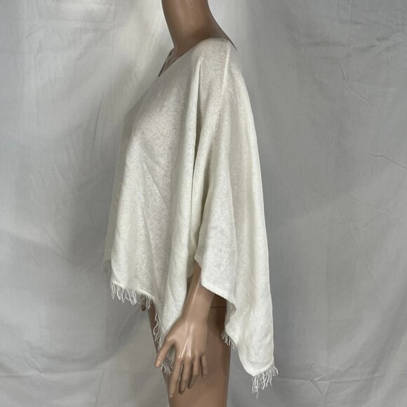 J.McLaughlin Women’s Ingrid Cashmere Poncho One Size Off White — Fringed Hem - Picture 3 of 7
